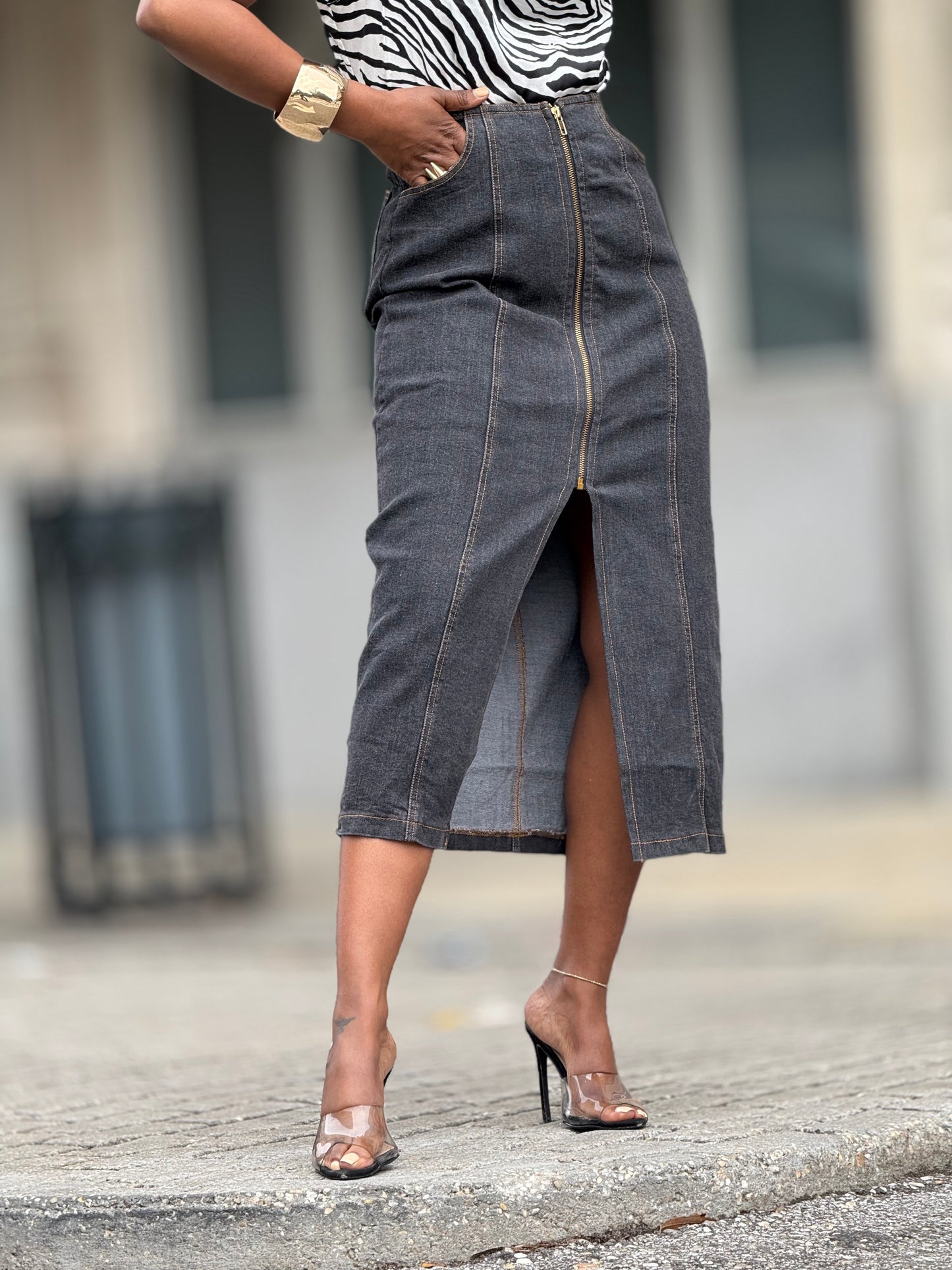 “In a Zip” Denim Skirt
