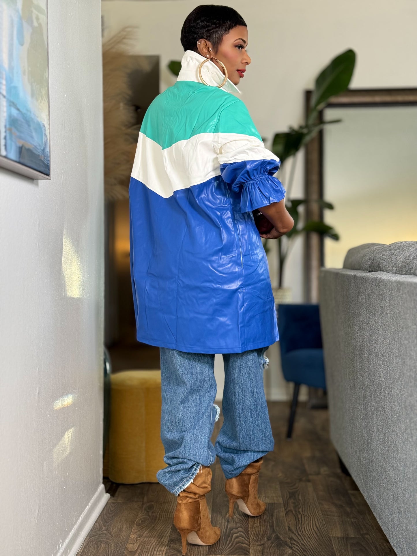 “Blocked” Faux Leather Dress