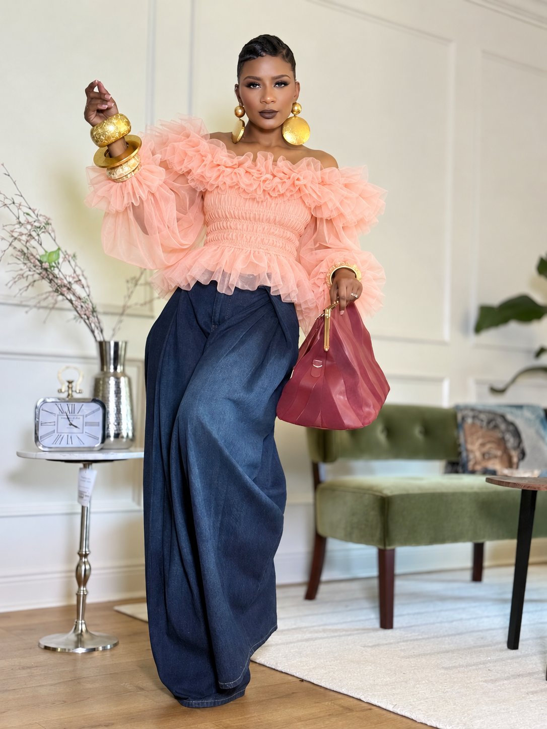 “Peach Perfection” Tulle Top
