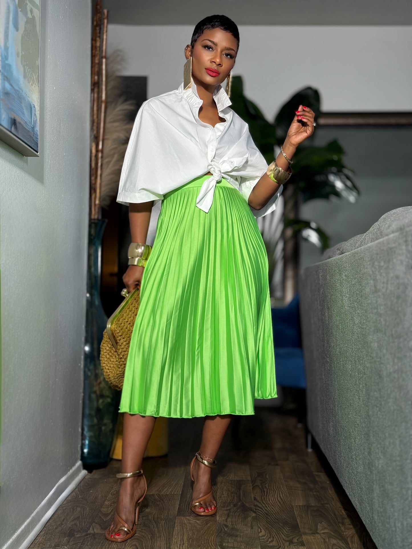 “Key Lime” Pleated Midi
