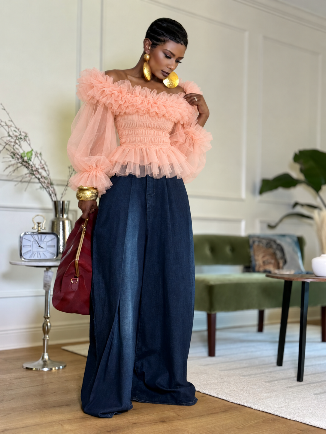 “Peach Perfection” Tulle Top
