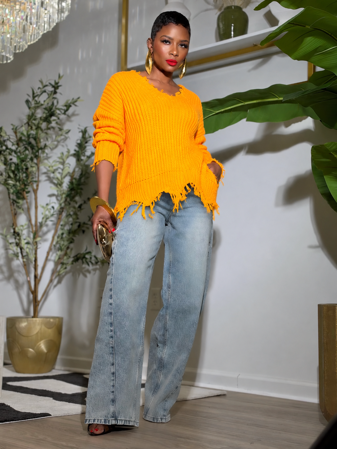 “Autumn Glow” Distressed Sweater