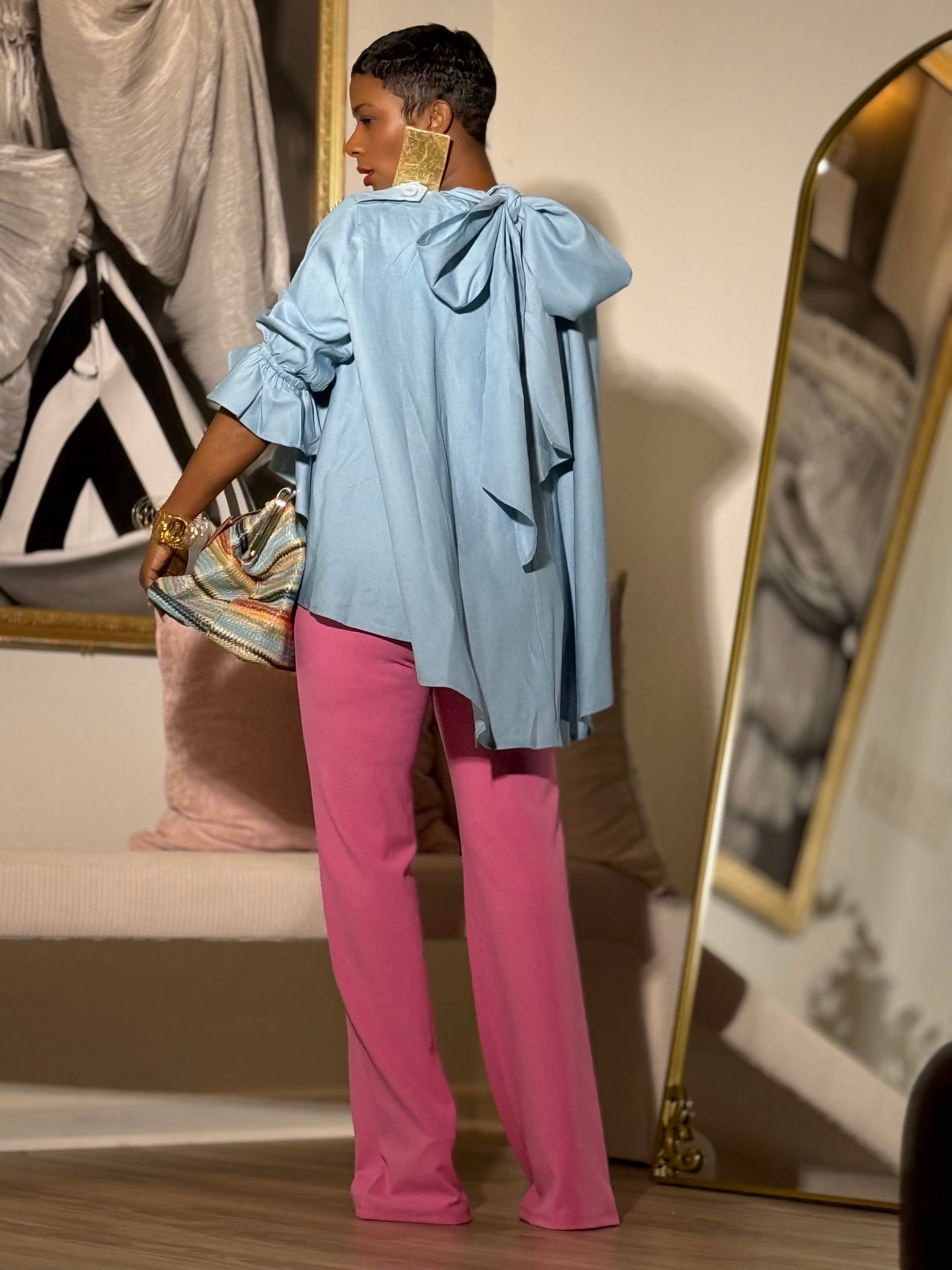 “Oh Bow” Denim Blouse