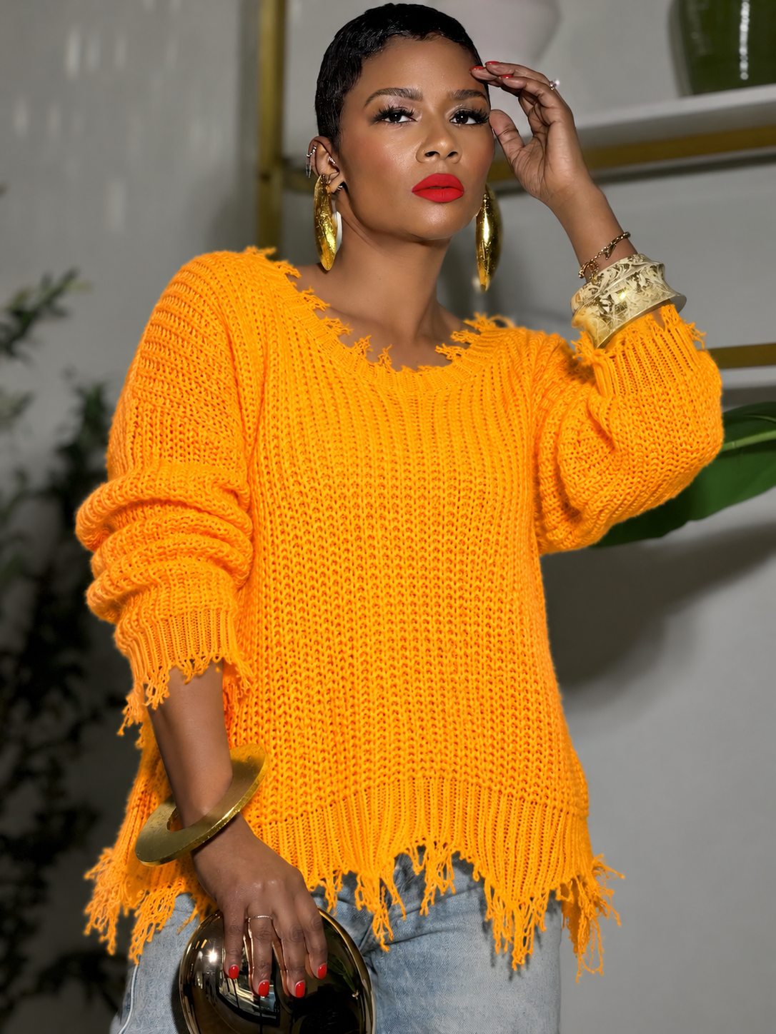 “Autumn Glow” Distressed Sweater
