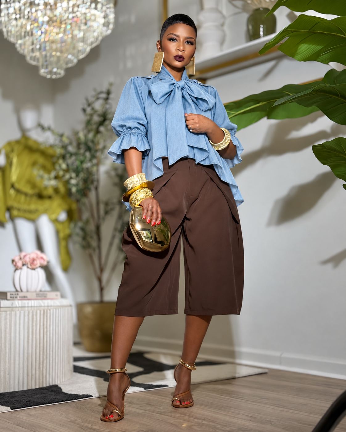 “Oh Bow” Denim Blouse
