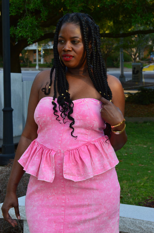 “Pretty in Pink” Peplum Dress (Curvy)